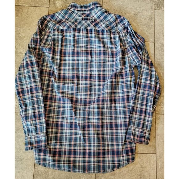 Mens Duluth Trading Blue Plaid Long Sleeve Button Up Shirt Sz L Tall Trim Fit - Picture 4 of 5